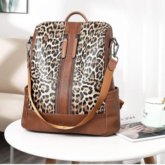 Leopard Print Backpack Handbag - Picture 10 of 11
